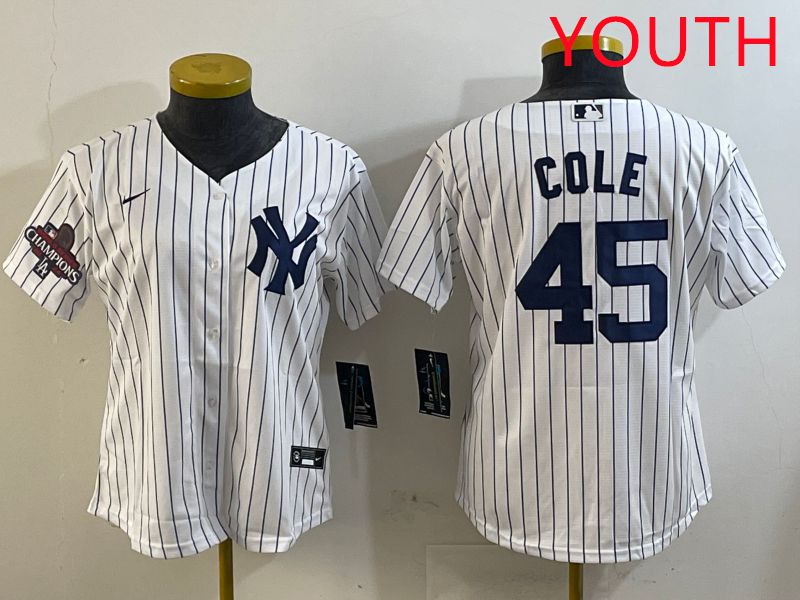 Youth New York Yankees 45 Cole White Stripe Game 2025 Nike MLB Jersey style 2